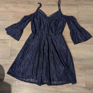 Navy blue cold shoulder bell sleeve dress